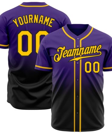 Custom Purple Gold-Black Authentic Fade Fashion Baseball Jersey