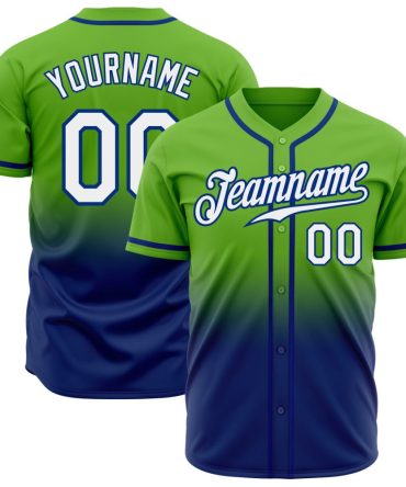 Custom Neon Green White-Royal Authentic Fade Fashion Baseball Jersey