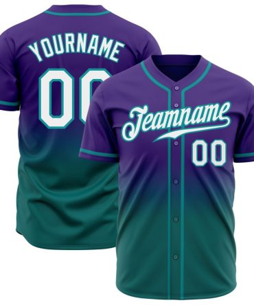 Custom Purple White-Teal Authentic Fade Fashion Baseball Jersey