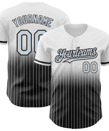 Custom White Pinstripe Silver-Black Authentic Fade Fashion Baseball Jersey