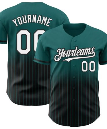 Custom Teal Pinstripe White-Black Authentic Fade Fashion Baseball Jersey