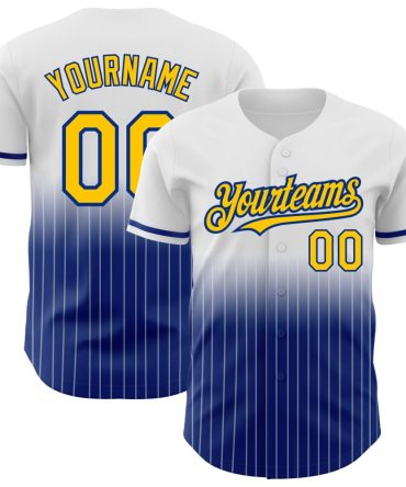 Custom White Pinstripe Yellow-Royal Authentic Fade Fashion Baseball Jersey