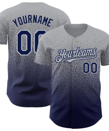 Custom Gray Navy Authentic Fade Fashion Baseball Jersey