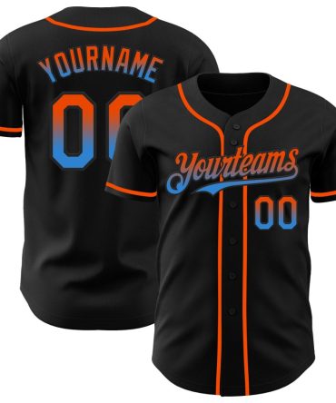 Custom Black Orange-Electric Blue Authentic Fade Fashion Baseball Jersey