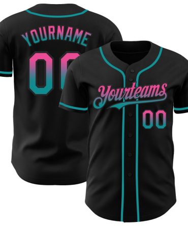 Custom Black Pink-Teal Authentic Fade Fashion Baseball Jersey