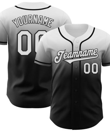 Custom White Black Authentic Fade Fashion Baseball Jersey