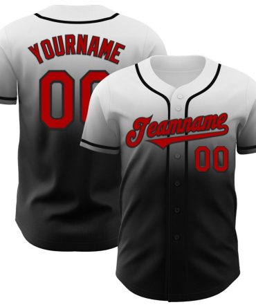 Custom White Red-Black Authentic Fade Fashion Baseball Jersey