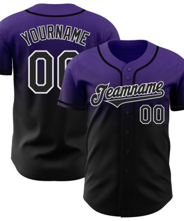 Custom Purple Black-White Authentic Fade Fashion Baseball Jersey