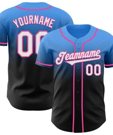 Custom Electric Blue Black-Pink Authentic Fade Fashion Baseball Jersey
