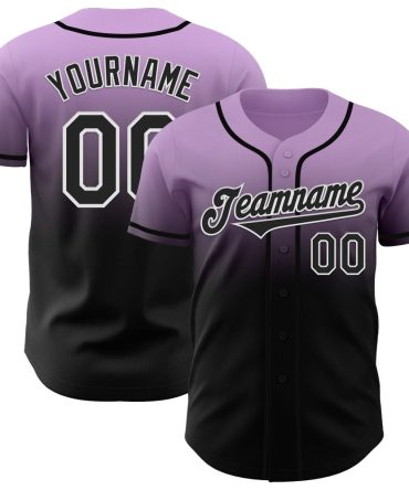 Custom Light Purple Black-White Authentic Fade Fashion Baseball Jersey