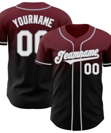 Custom Burgundy Black-Gray Authentic Fade Fashion Baseball Jersey
