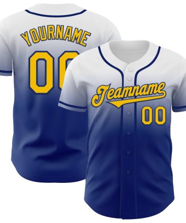 Custom White Yellow-Royal Authentic Fade Fashion Baseball Jersey