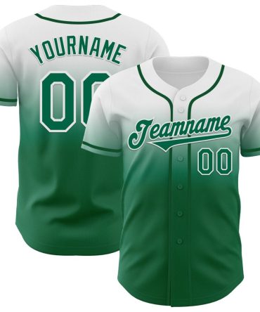 Custom White Kelly Green Authentic Fade Fashion Baseball Jersey