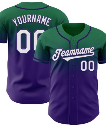 Custom Kelly Green White-Purple Authentic Fade Fashion Baseball Jersey