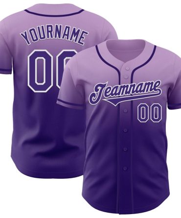 Custom Light Purple Purple-White Authentic Fade Fashion Baseball Jersey
