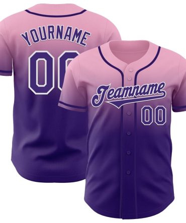 Custom Light Pink Purple-White Authentic Fade Fashion Baseball Jersey