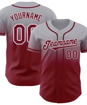 Custom Gray Crimson-White Authentic Fade Fashion Baseball Jersey