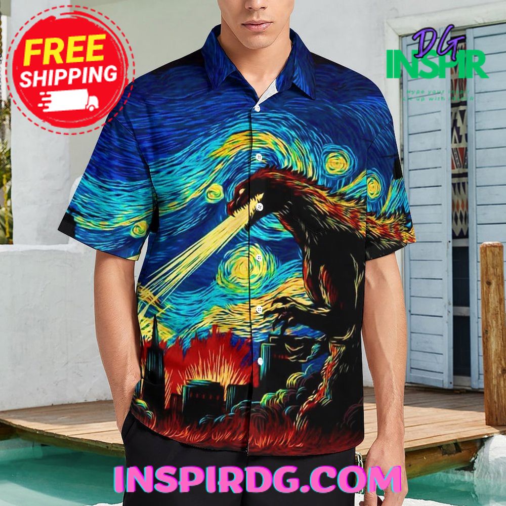 Godzilla "De Sterrennacht" Van Gogh Hawaiin Shirt