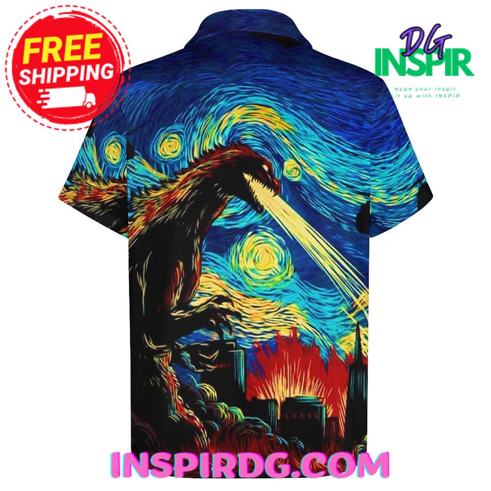 Godzilla "De Sterrennacht" Van Gogh Hawaiin Shirt - Image 2