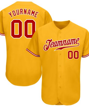 Custom Gold Red-White Authentic Baseball Jersey