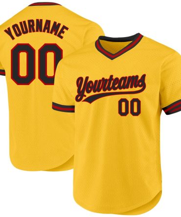 Custom Gold Black-Red Authentic Throwback Baseball Jersey