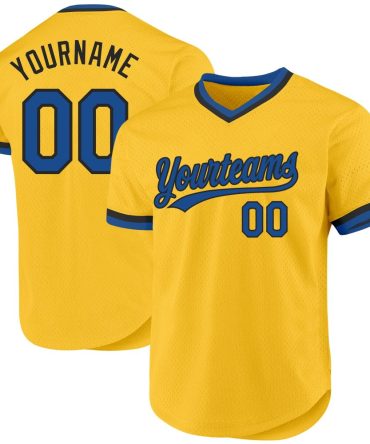 Custom Gold Blue-Black Authentic Throwback Baseball Jersey