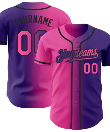 Custom Purple Pink-Black Authentic Gradient Fashion Baseball Jersey