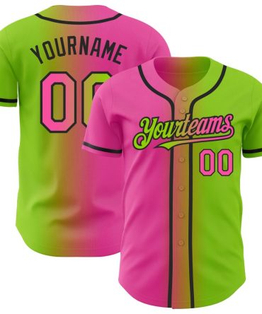 Custom Neon Green Pink-Black Authentic Gradient Fashion Baseball Jersey