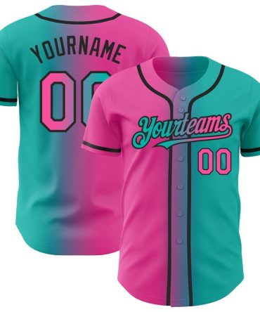 Custom Aqua Pink-Black Authentic Gradient Fashion Baseball Jersey