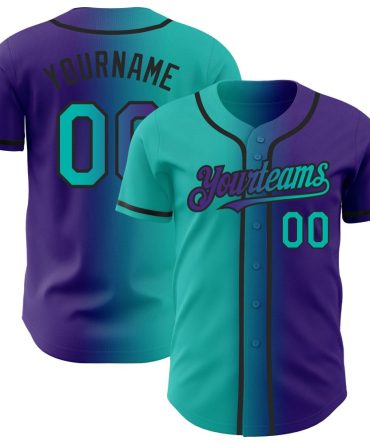 Custom Purple Aqua-Black Authentic Gradient Fashion Baseball Jersey