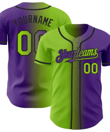 Custom Purple Neon Green-Black Authentic Gradient Fashion Baseball Jersey