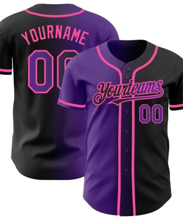 Custom Black Purple-Pink Authentic Gradient Fashion Baseball Jersey