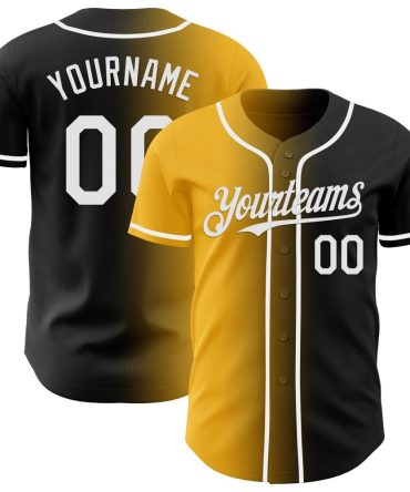 Custom Black White-Gold Authentic Gradient Fashion Baseball Jersey