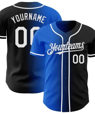 Custom Black White-Thunder Blue Authentic Gradient Fashion Baseball Jersey