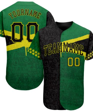Custom Graffiti Pattern Black-Green 3D Jamaica Authentic Baseball Jersey