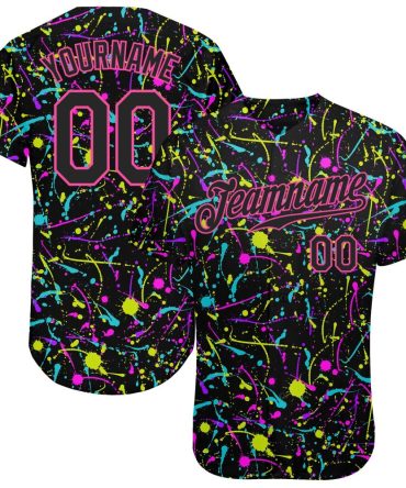 Custom Graffiti Pattern Black-Pink 3D Neon Splatter Authentic Baseball Jersey