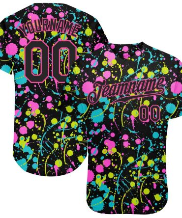 Custom Graffiti Pattern Black-Pink 3D Neon Splatter Authentic Baseball Jersey