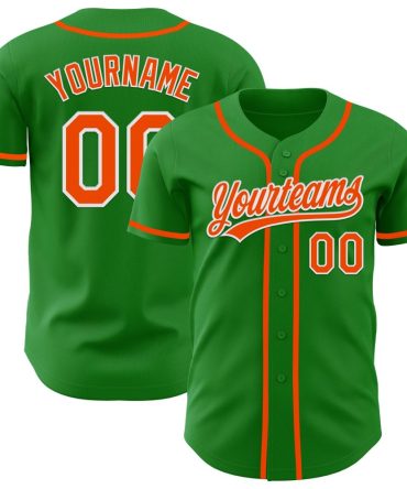 Custom Grass Green Orange-White Authentic Baseball Jersey