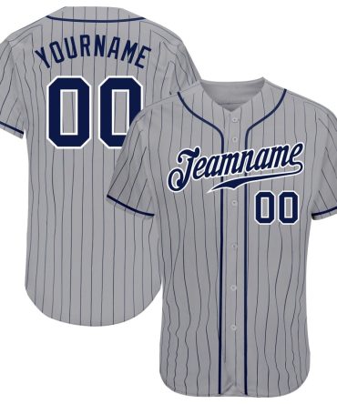 Custom Gray Navy Pinstripe Navy-White Authentic Baseball Jersey