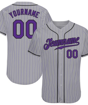 Custom Gray Purple Pinstripe Purple-Black Authentic Baseball Jersey