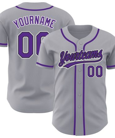 Custom Gray Purple-Black Authentic Baseball Jersey