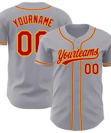 Custom Gray Red-Gold Authentic Baseball Jersey