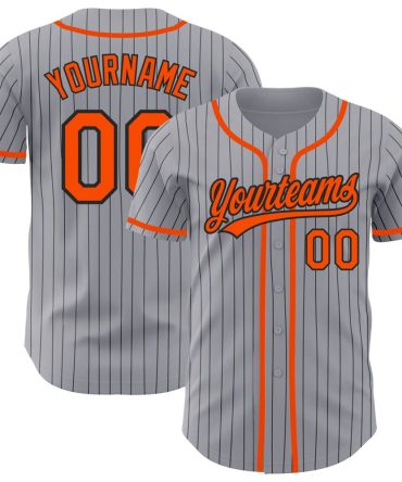 Custom Gray Black Pinstripe Orange Authentic Baseball Jersey