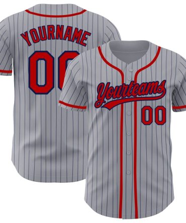 Custom Gray Navy Pinstripe Red Authentic Baseball Jersey