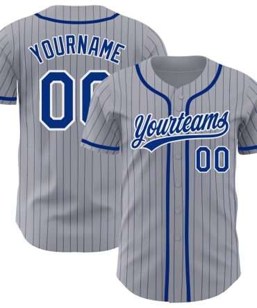 Custom Gray Royal Pinstripe White Authentic Baseball Jersey