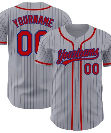 Custom Gray Royal Pinstripe Red Authentic Baseball Jersey