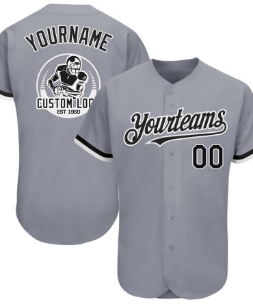 Custom Gray Black-White Authentic Baseball Jersey