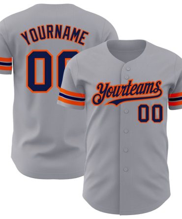 Custom Gray Navy-Orange Authentic Baseball Jersey