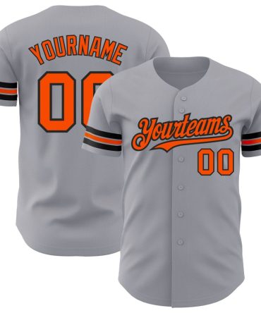 Custom Gray Orange-Black Authentic Baseball Jersey