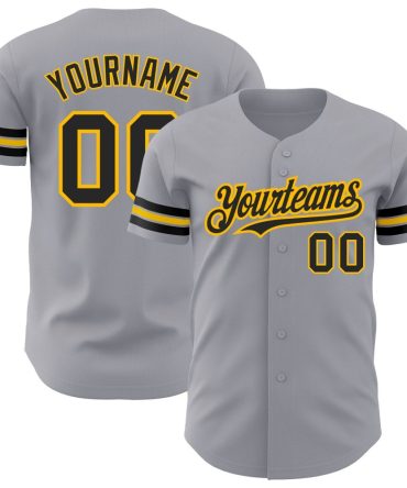 Custom Gray Black-Gold Authentic Baseball Jersey